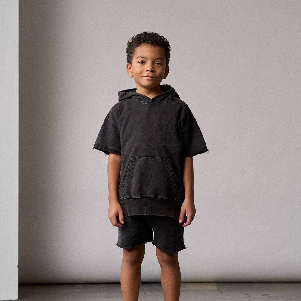 Little Bipsy Acid Wash Short Sleeve Hoodie Black - Picture 3 of 7